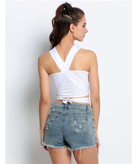 Women Bandage Crop Top Shirt Sexy Criss Cross Cut Out Cami Tank Tops S Xl White Cc180ck8gm0