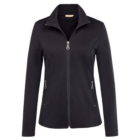 kate kasin women winter autumn coat 2017 high collar zip up jacket long sleeve solid black