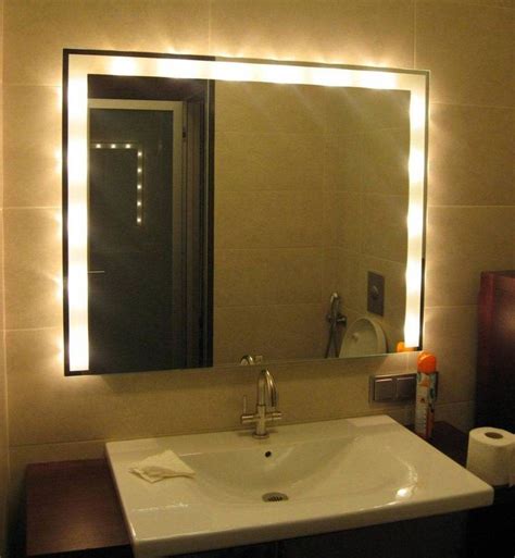Amazing Bathroom Led Lighting Design Behind Square Mirror Wall Led