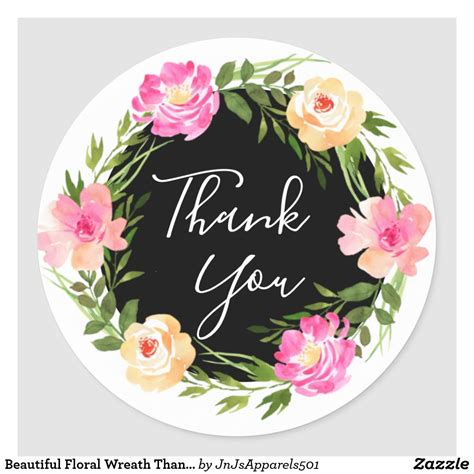 Beautiful Floral Wreath Thank You Classic Round Sticker Zazzle