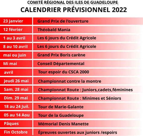 Calendrier Provisoire Cycliste 2022 En Guadeloupe · Trilbiche Info