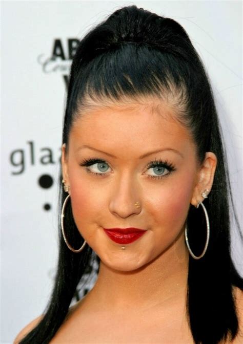 Christina Aguilera Long Black Hair With Extensions Styled Into A High