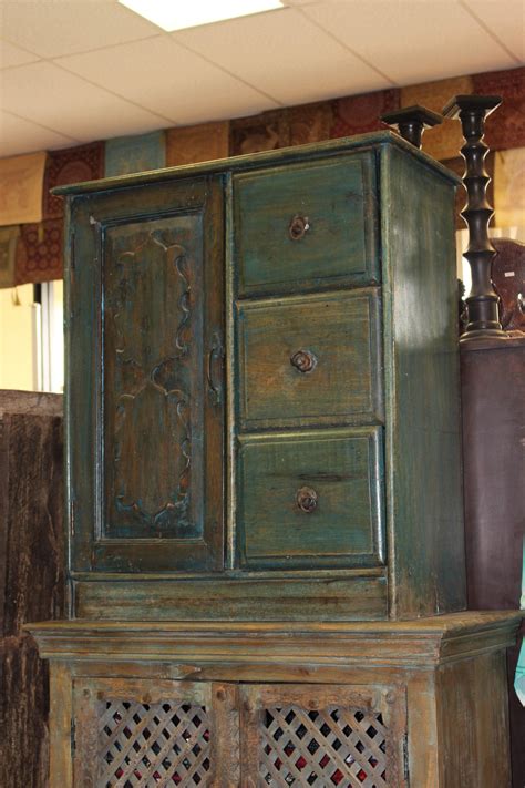 Consigned Antique Distressed Blue Desert Armoire Chest Nightstand