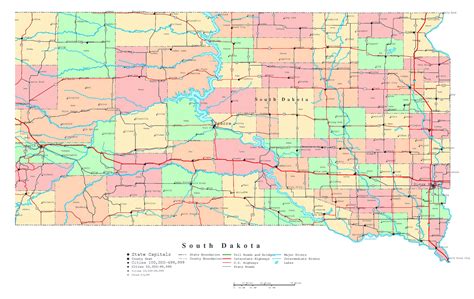 Large Detailed Administrative Map Of South Dakota With Roads Highways