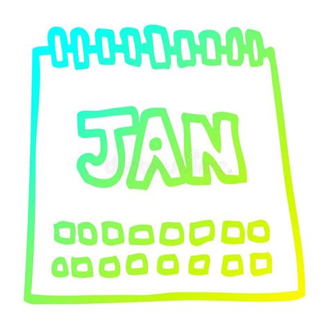 A Creative Cold Gradient Line Drawing Cartoon Calendar Showing Month Of