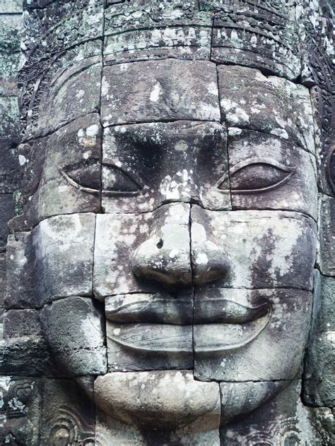 Up Close And Personal With A Face Carved Into The Bayon Temple In