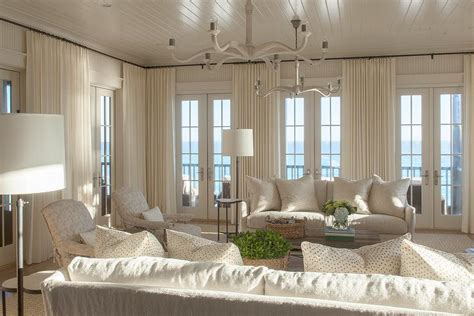 The important thing is, when choosing curtain rods, make sure the size is right to hold your curtains. Ivory Coastal Living Room with French Doors - Cottage ...
