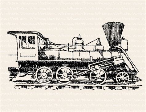 Train Clip Art Image Vintage Steam Locomotive Illustration Etsy
