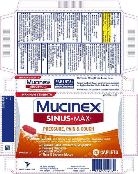 Maximum Strength Mucinex Sinus Max Pressure Pain And Cough Tablet Film Coated Rb Health Us Llc