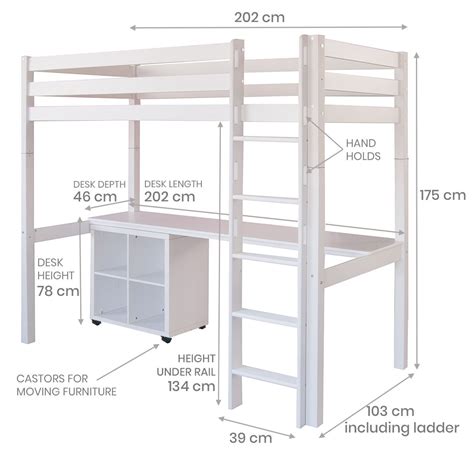 Classic Beech High Sleeper Desk Storage Bookcase Pure White Bunk Bed Desk Storage