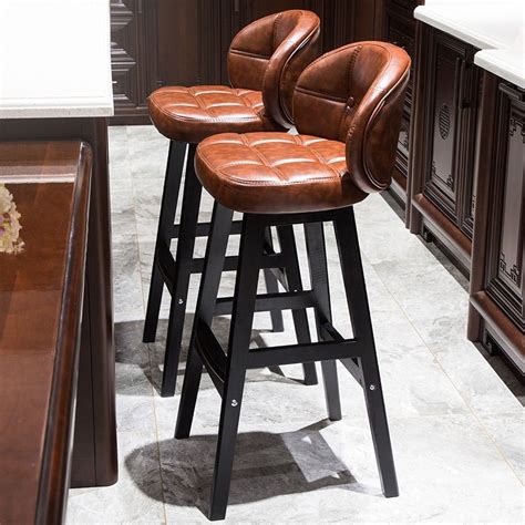 Pu Leather Upholstered Bar Stool Brown Mid Century Counter Stool Set Of