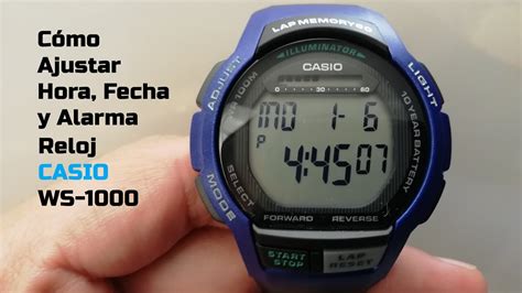cómo cambiar la hora fecha y alarmas al reloj casio ws1000 en español youtube
