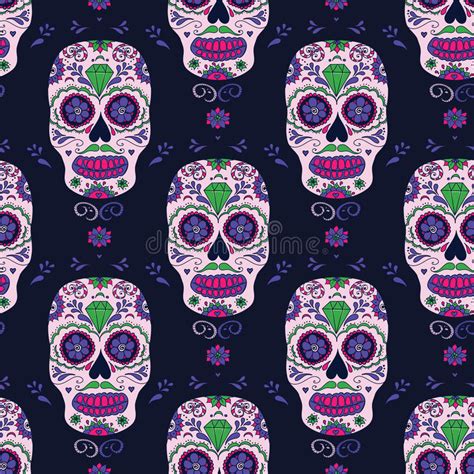 Hand Drawn Mexican Day Of The Dead Seamless Pattern Vector Colorful