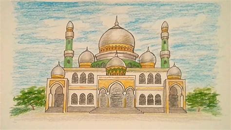 Masjid Kubah Mutiara Cara Menggambar Dan Mewarnai Masjid Drawing