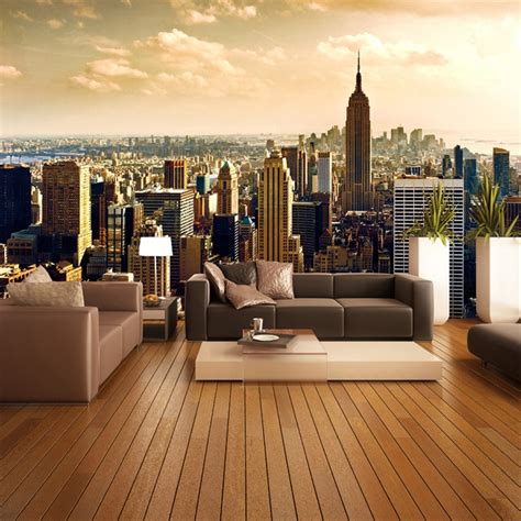 Custom 3d Mural Wallpaper Roll City Views Living Room Sofa