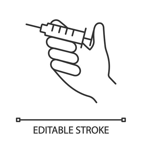 Injection Linear Icon Hand Holding Syringe Thin Line Illustration