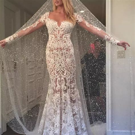 Long Appliques Backless Lace Mermaid Ivory Long Sleeve Wedding Dresses