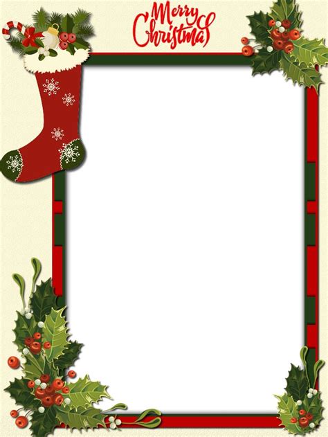 A Christmas Photo Frame With Holly And Stockings On The Bottom