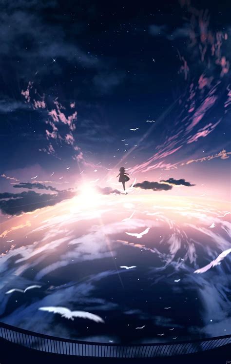 Download 1600x2520 Anime Landscape Sky Scenery Clouds Sunset Anime Girl Wallpapers