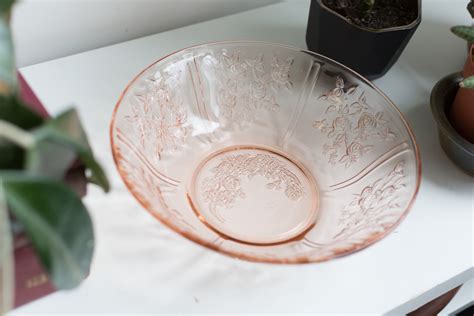 Antique Pink Glass Bowl Vintage Depression Glass Serving Dish With American Sweetheart Floral
