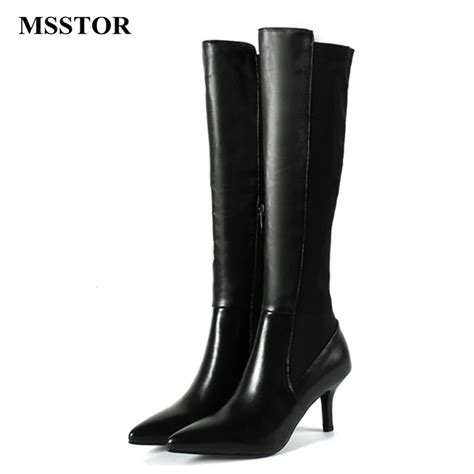 buy msstor pointed toe black sexy high heels knee high boots plus size fashion
