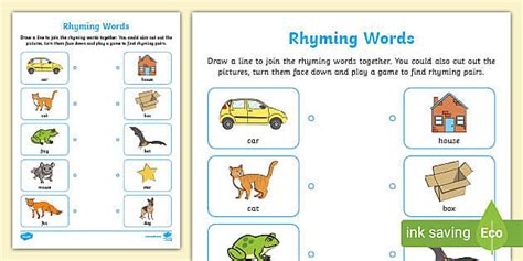 Free Rhyming Words Activity Worksheet Home Learning