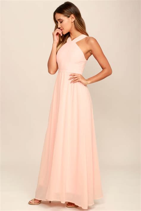 Beautiful Peach Dress Maxi Dress Halter Dress Lulus