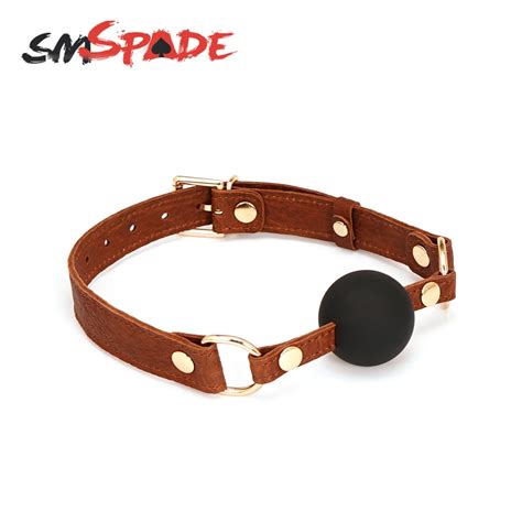 Smspade Leather Ball Gag For Bdsm Play Adjustable Bondage Ball Gag