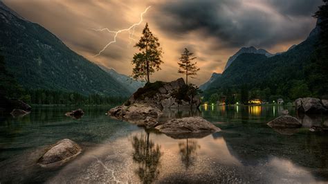 trees, Water, Clouds, Lightning, Nature, Forest, Slovenia ...