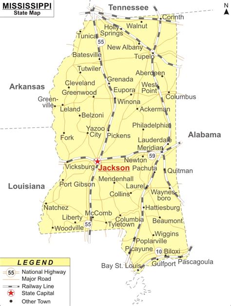 Mississippi Map State Map Of Mississippi Ms Highways Cities