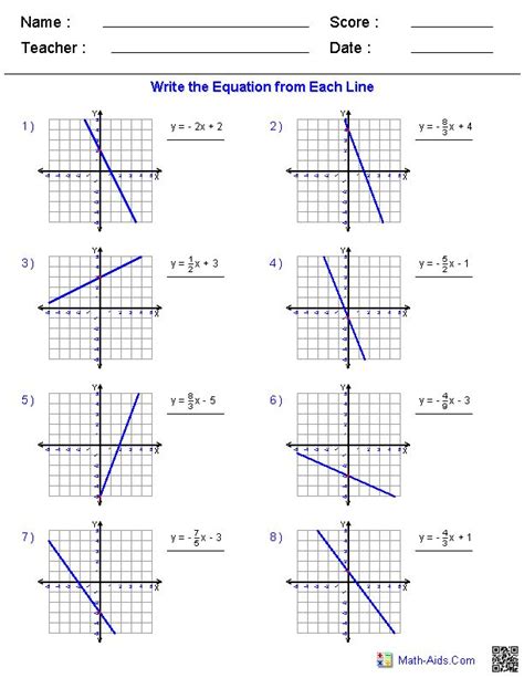 Matching Linear Equations To Graphs Worksheet