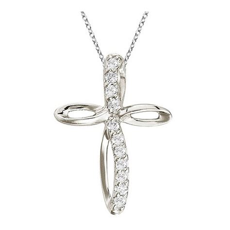 Swirl Diamond Cross Pendant Necklace In 14k White Gold 010ct