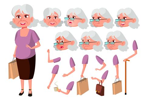 Old Woman Vector Senior Person Aged Elderly People Cute Comic Joy