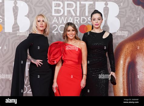 left to right jo o meara rachel stevens and tina barrett from s club 7 attending the brit