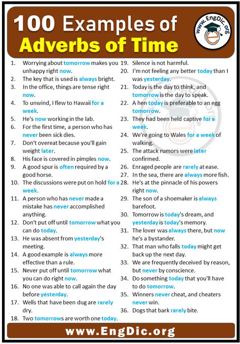 100 Examples Of Adverbs Of Time In Sentences Engdic