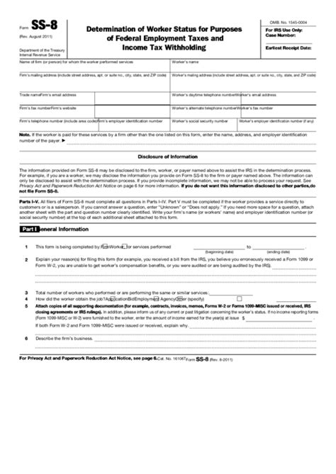 Fillable Form Ss 8 Determination Of Worker Status For Purposes Of
