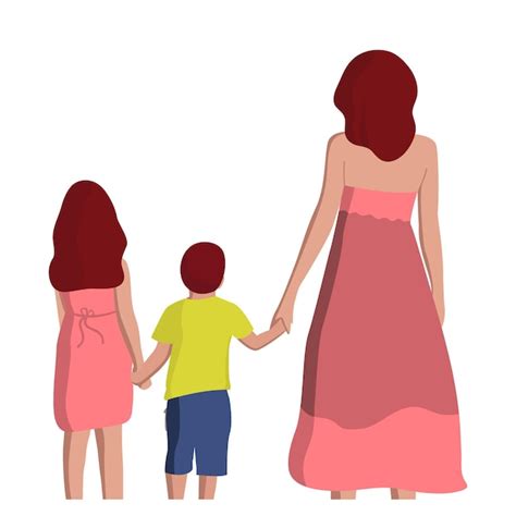 premium vector mother holding her sons and daughter hand walking behind together flat