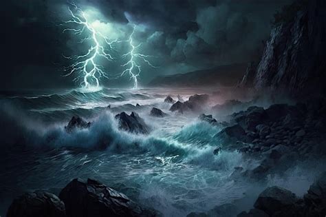 Premium Ai Image Stormy Sea With Waves Crashing Against The Shore And