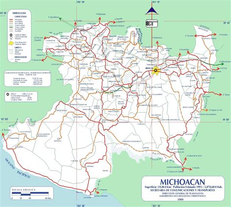 La tierra no es una esfera, pero de forma irregular aproximación de un elipsoide. Mapa de Michoacan (Estado), Mexico - mapa.owje.com