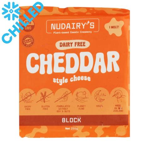 NuDairy Dairy Free Cheddar Style Cheese Block 250g The Vegan Shop LTD