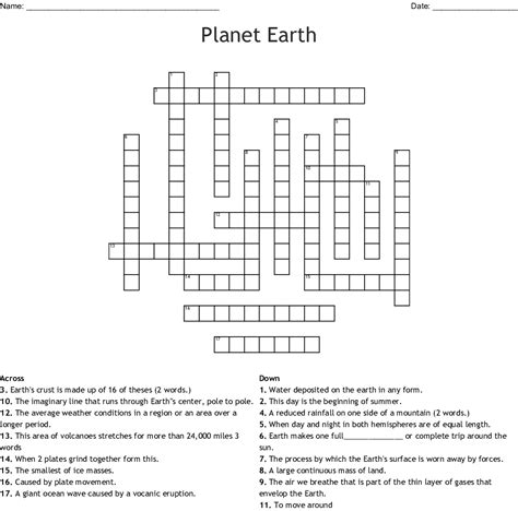 Planet Earth Crossword Wordmint