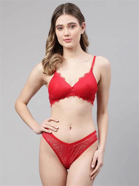 Prettycat Red Women Cotton Bra And Panty Embroidered Lingerie Sets Jiomart