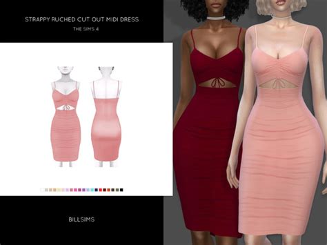 Strappy Ruched Cut Out Midi Dress By Bill Sims At Tsr Sims 4 Updates