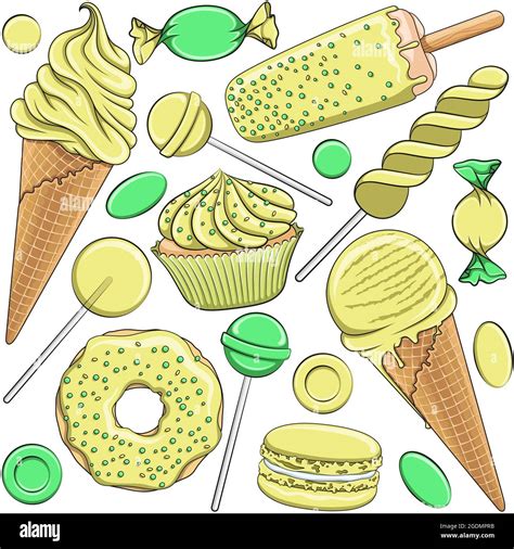 Seamless Pattern With Yellow And Green Sweets Isolated Vector Objects