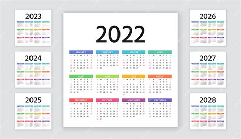 Premium Vector Calendar 2022 2023 2024 2025 2026 2027 2028