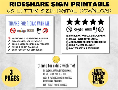 Rideshare Sign Uber Lyft Drivers Driver Signs Printable Rideshare Signs Ride Share Sign Etsy