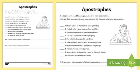 Apostrophe Worksheet Activity Printable Ela Resources