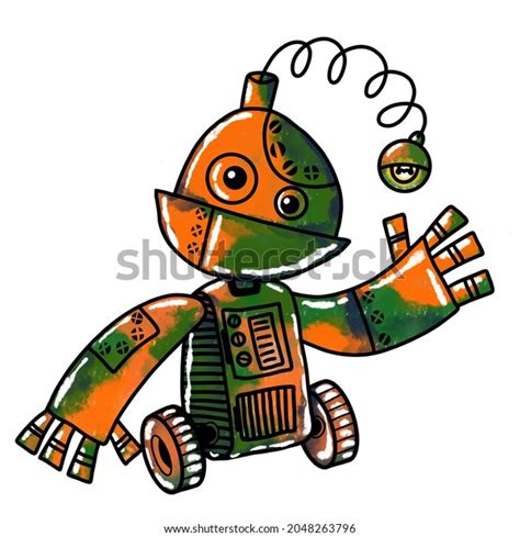 Card Cheerful Cute Colorful Robot Stock Illustration 2048263796