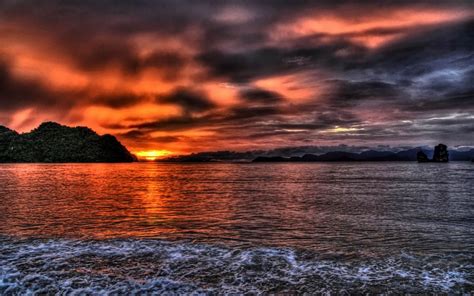 Wallpaper Sunlight Mountains Sunset Sea Bay Shore Reflection