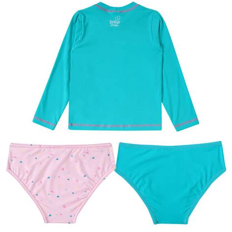 Conjunto Praia Infantil Com 2 Calcinhas Coruja Turquesa Tip Top